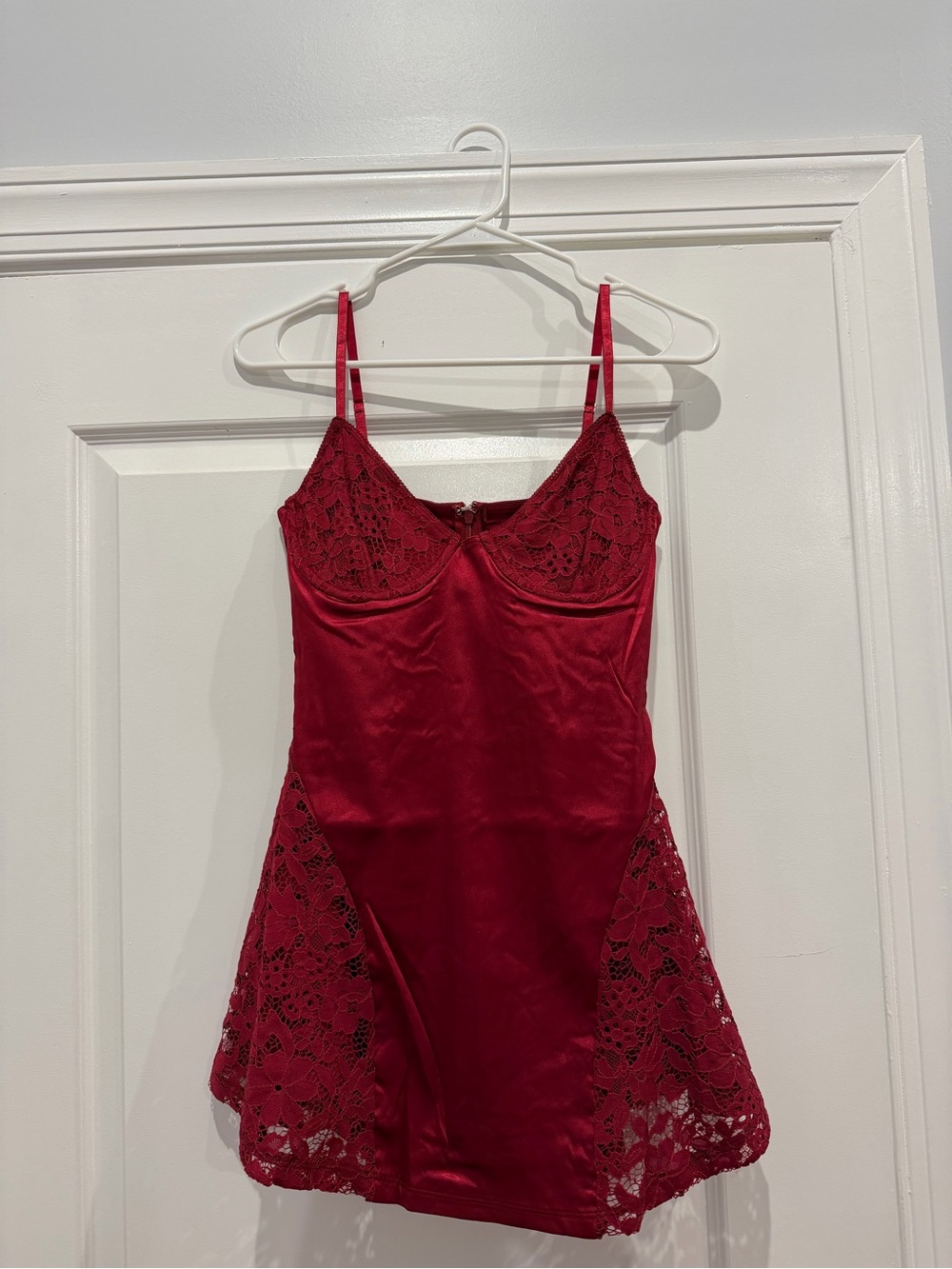 Women's Red Satin & Lace Chemise Slip